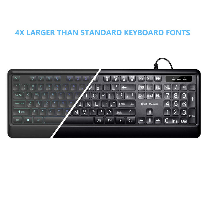 Large Letter Print Keyboard, 104 Keys Standard Full Size USB Wired White LED Backlit Computer Keyboard (KB612)