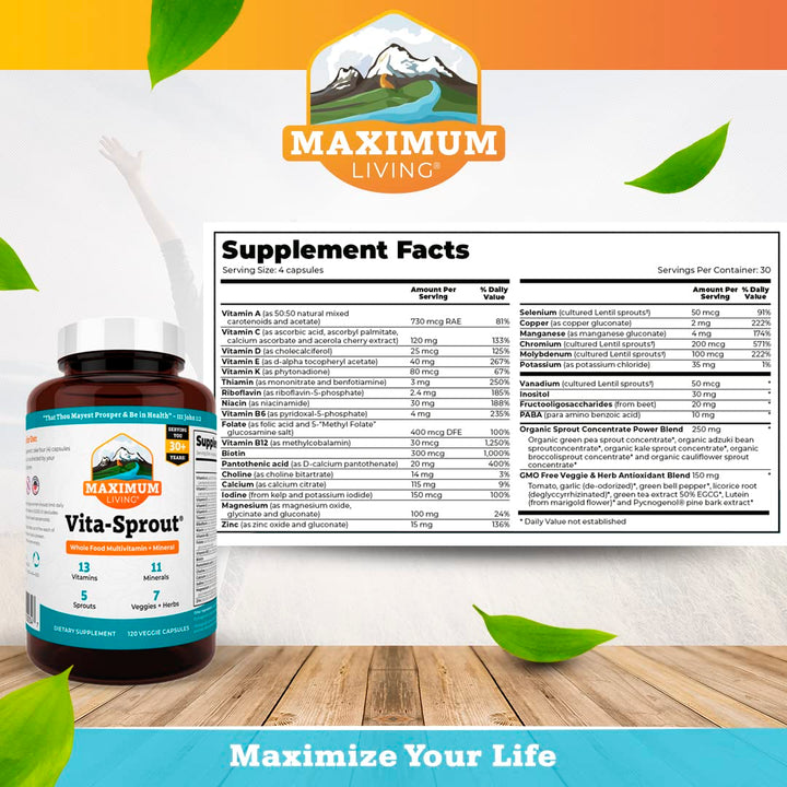 - Vita-Sprout Whole-Food Multivitamin &amp; Phytonutrient Blend - 120 Capsules