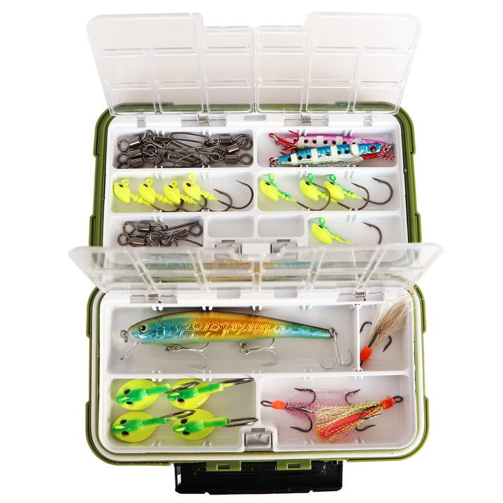 Fishing Tackle Box, Floating Storage Box, Double-Sided Fishing Lure Box with Adjustable Dividers Jewelry Organizer Making Kit Storage Container for Lure Hook Beads Earring Tool(Green)