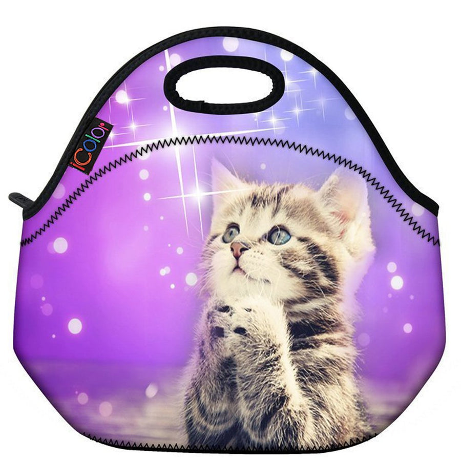 Cute Cat Insulated Neoprene Lunch Bag Tote Handbag lunchbox - Container Tote Cooler warm Pouch
