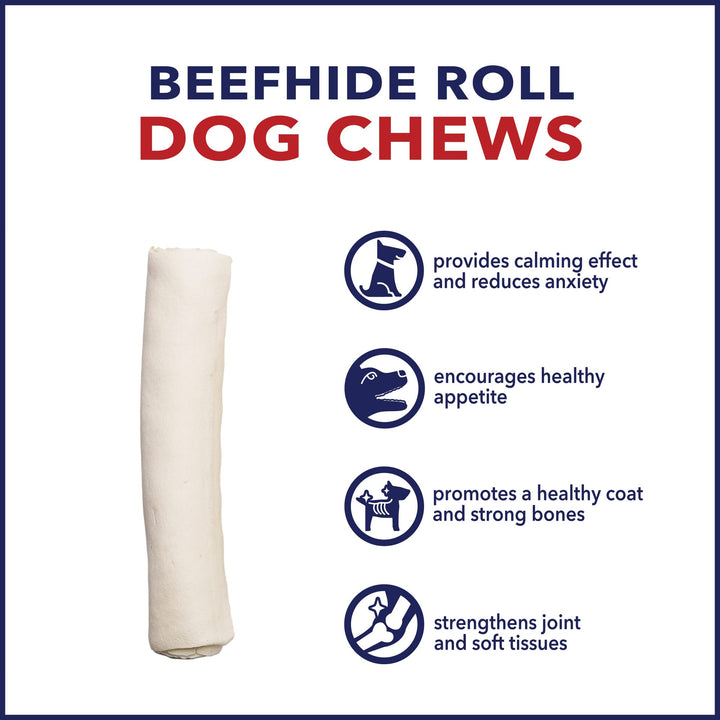 100% Made in USA Beefhide 8 Rolls Dog Chew Treats - Natural Flavor, 10 Count/1 Pack