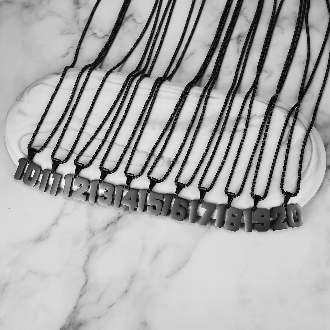 Number Necklace for Boy Black Athletes Number Stainless Steel Chain 00-99 Number Charm Pendant Personalized Sports Jewelry for Men Basketball Baseball Football(10) Over 18 years old