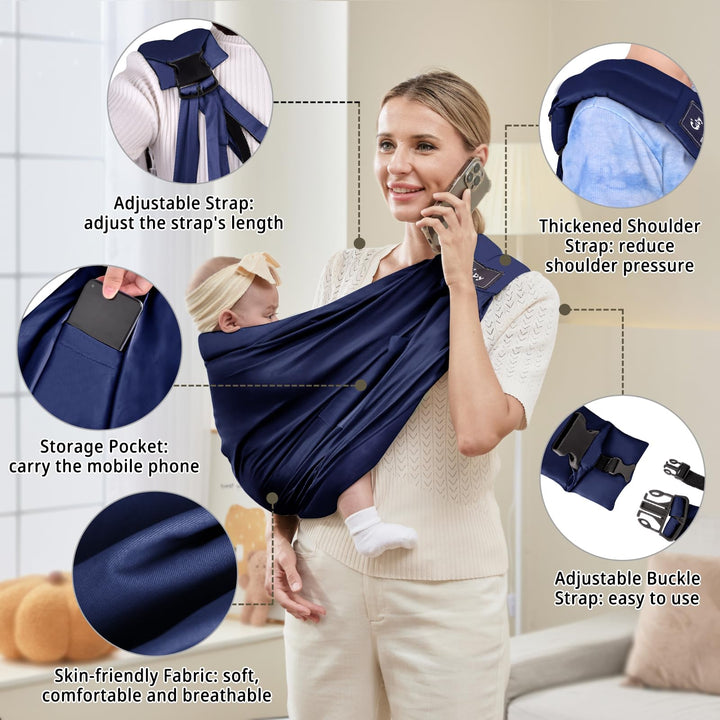 CUBY Baby Carrier, Natural Cotton Baby Sling Baby Holder Extra Comfortable for Easy Wearing Carrying of Newborn, Infant Toddler Carrier Sling for Baby Registry, Nursing,Breastfeeding (Aegean Sea)