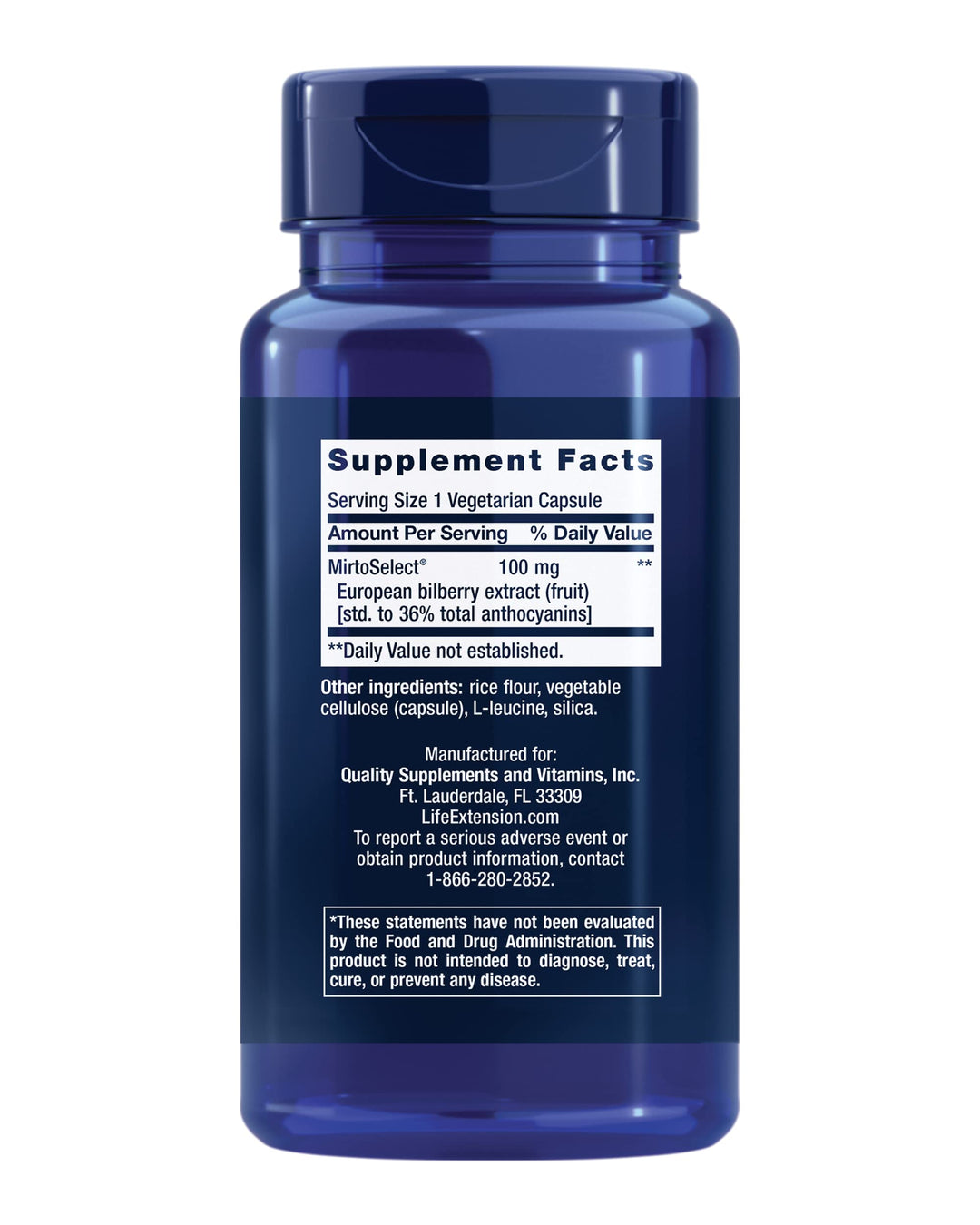 Standardized European Bilberry Extract, 100 mg, MirtoSelect®Vaccinium myrtillus, Eye Health, Circulation, Lubrication, Gluten-Free, Non-GMO, Vegetarian, 90 Capsules