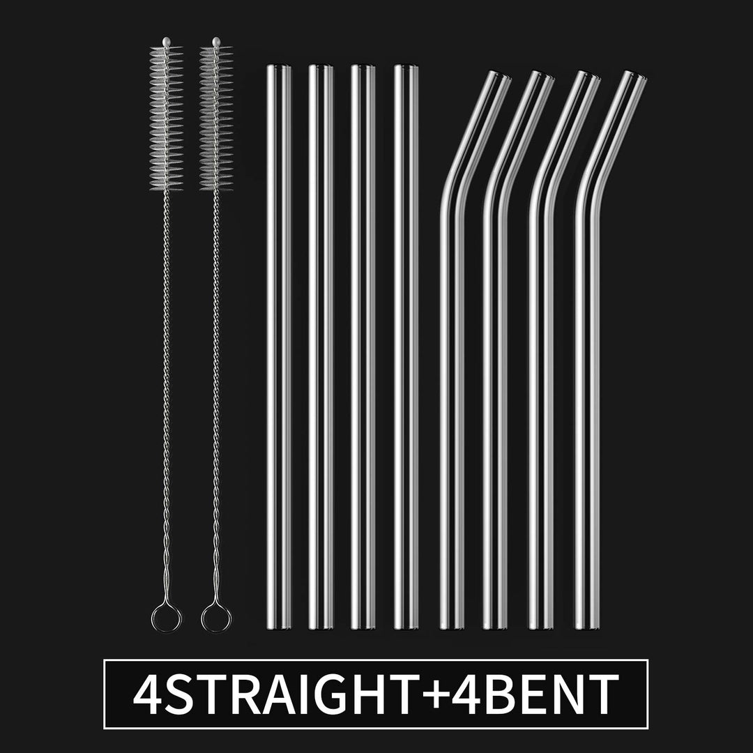 8 Pack Glass Straws- 4 Straight 4 Bent