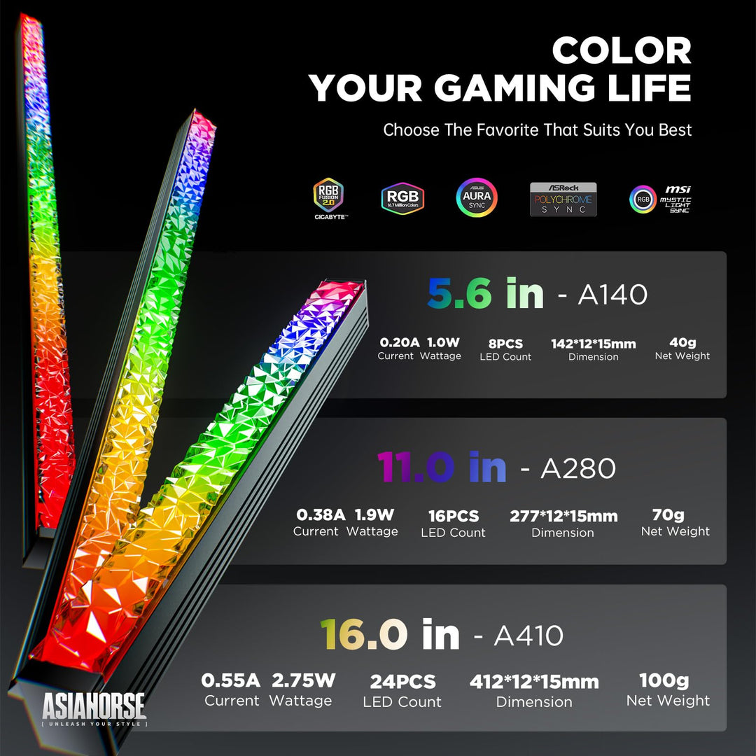 Acrylic ARGB LED Strip for PC Case with 5V 3-pin ARGB LED and 4-pin Header, Compatible with Aura SYNC, Gigabyte RGB Fusion, MSI Mystic Light Sync - 5.6inches
