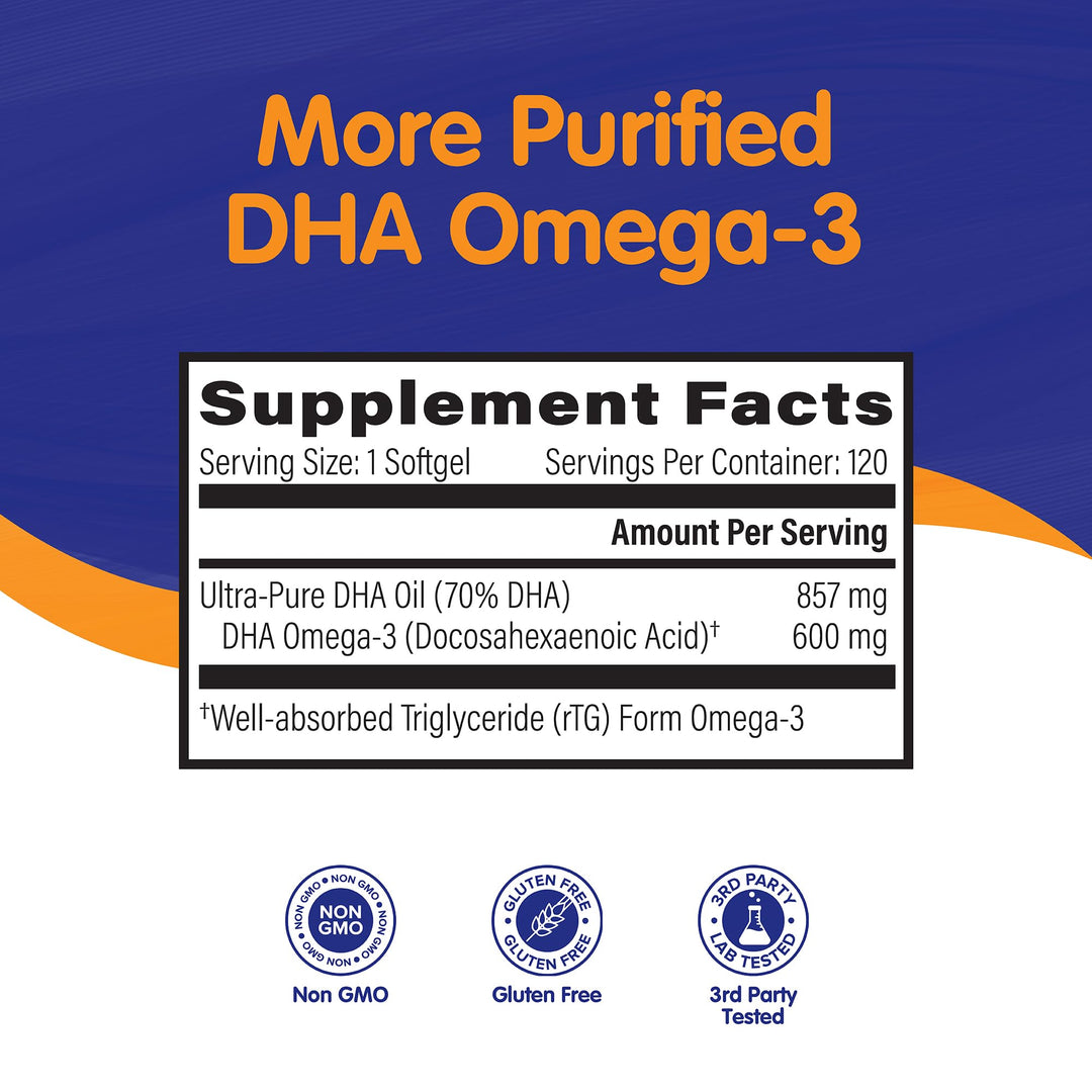 OmegaVia DHA 600 mg, Ultra Pure Omega-3 DHA Supplements