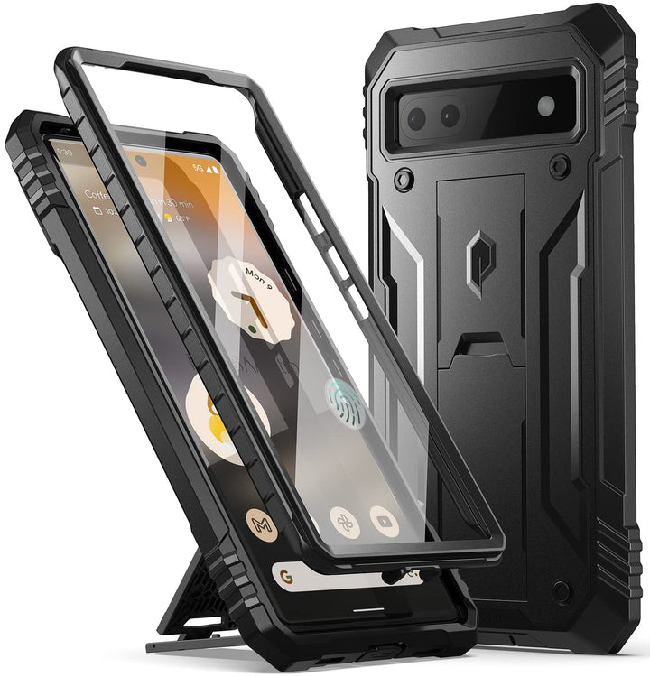 Revolution Series Case Compatible with Pixel 6A 5G, Built-in Screen Protector Work with Fingerprint ID, Full Body Rugged Shockproof Protective Cover Case with Kickstand, Black