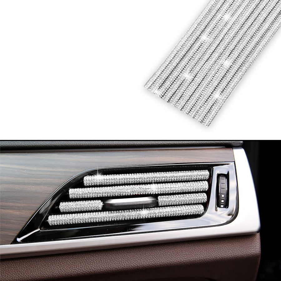 10 Pcs Bling Diamond Moulding Trim,Car Air Conditioner Vent Outlet Interior Decoration Seal Strip Strip Line for Women (White)