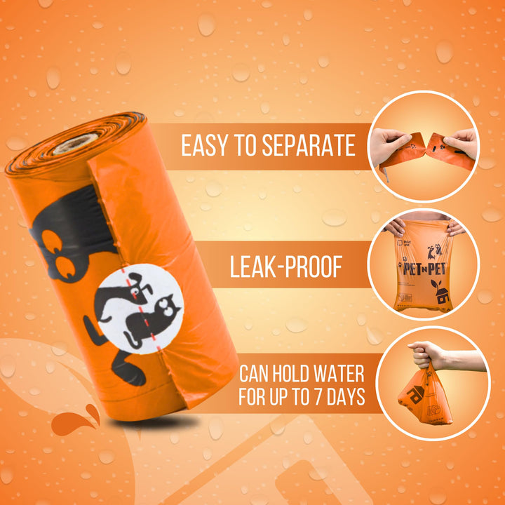 Pet N Pet 1080 Counts Orange Poop Bags for Dogs, 38% Plant Based &amp; 62% PE Extra Thick Dog Poop Bags Rolls, 9 x 13, Unscented Pet Waste Bag