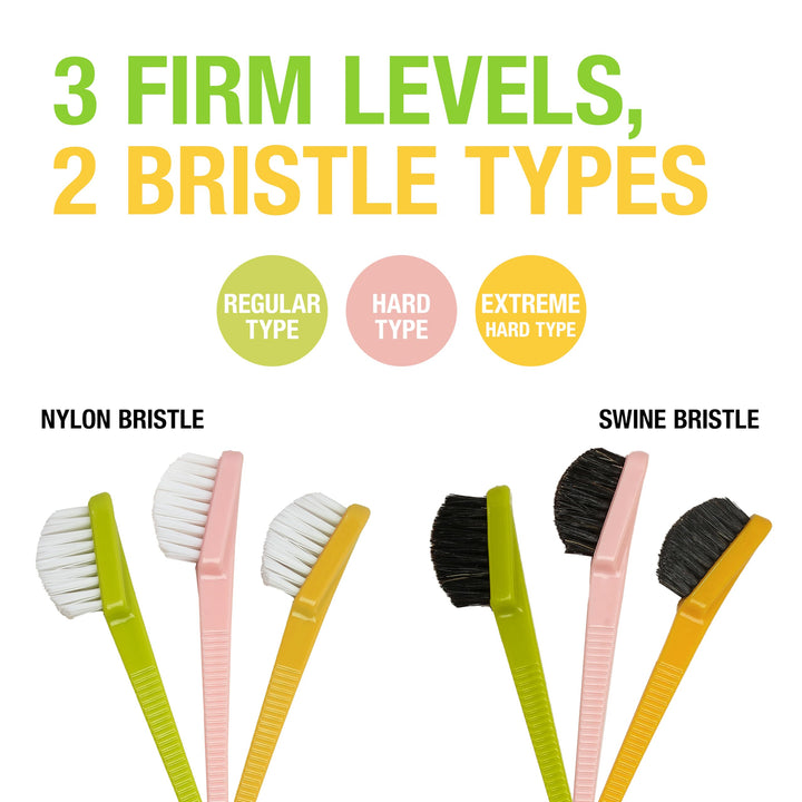 24 Hour Edge Tamer Brushes - 3 Pack - Swine Bristles