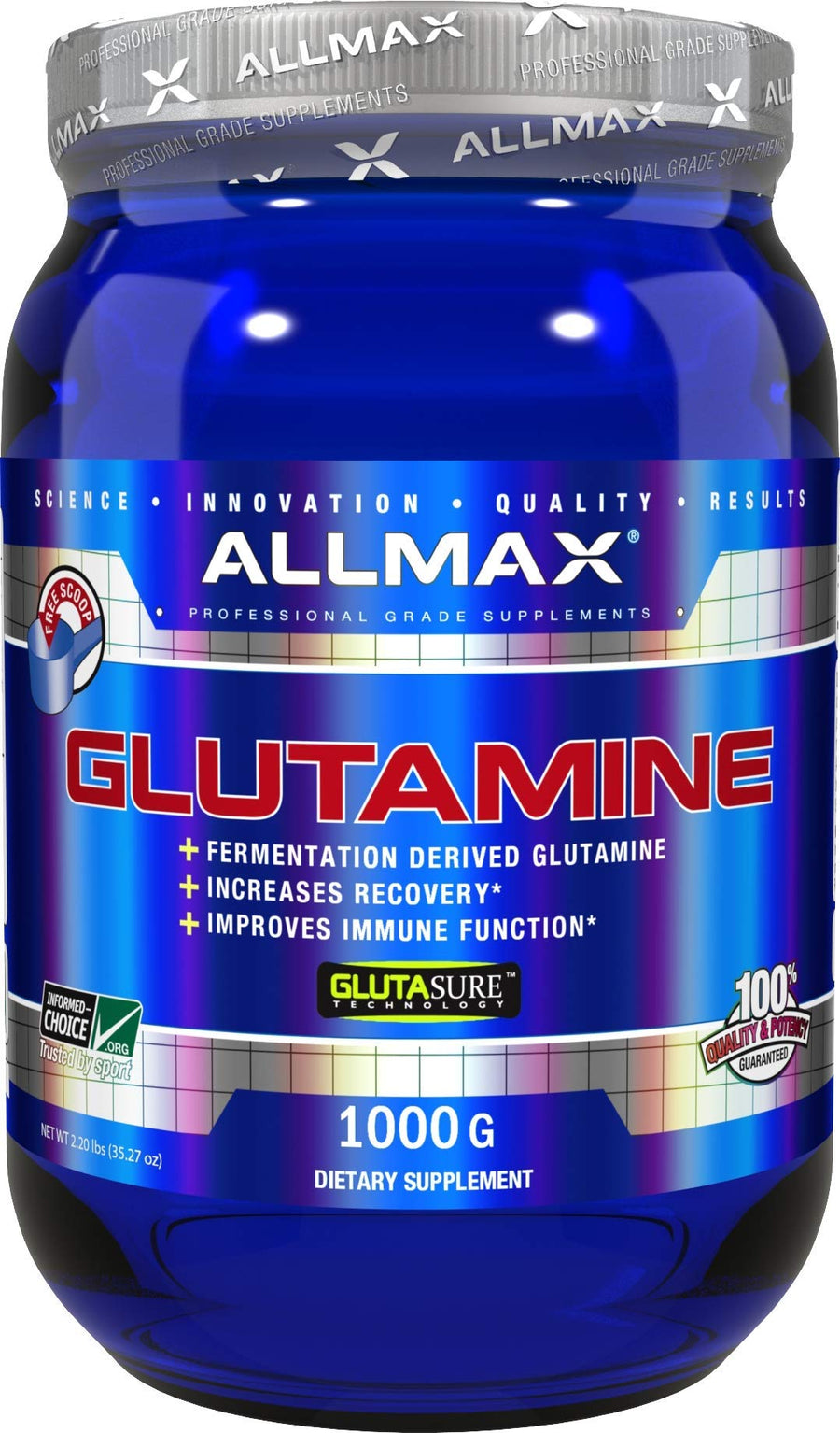 ALLMAX Essentials GLUTAMINE - 1000 g Powder - Fermentation-Derived Glutamine - Increases Recovery & Supports Immune System - Gluten Free & Vegan - 200 Servings