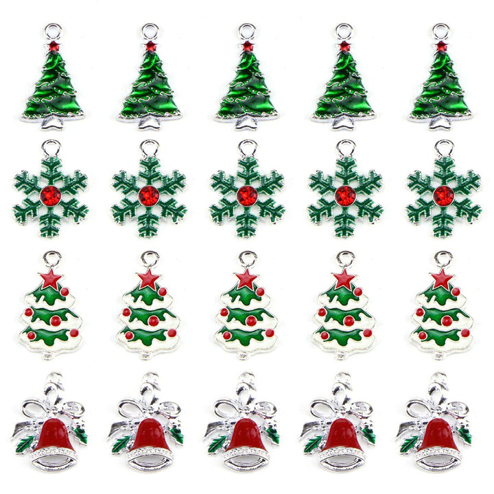 Christmas Tree Snowflake Jingle Bell Enamel Charm Pendant Christmas Theme Collections Jewelry DIY Making Crafting Accessories for Necklace Bracelet Earring(20 Pcs Assorted)