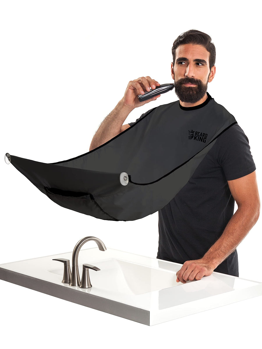 Beard King - The Official Beard Bib - Hair Clippings Catcher & Grooming Cape Apron - â€œAs Seen On Shark Tankâ€ - Black (Lite Version)