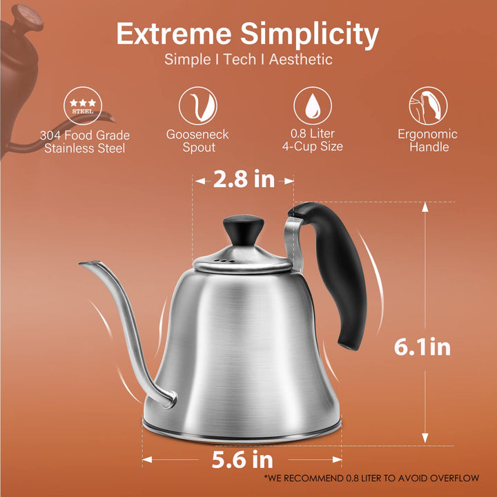 Coffee Kettle for Stove Top Premium Gooseneck Kettle, Pour Over Coffee Kettle, Tea Pot Stovetop Teapot, Hot Water Heater for Camping, Home &amp; Kitchen, Stainless Steel - Small 28oz, Brushed