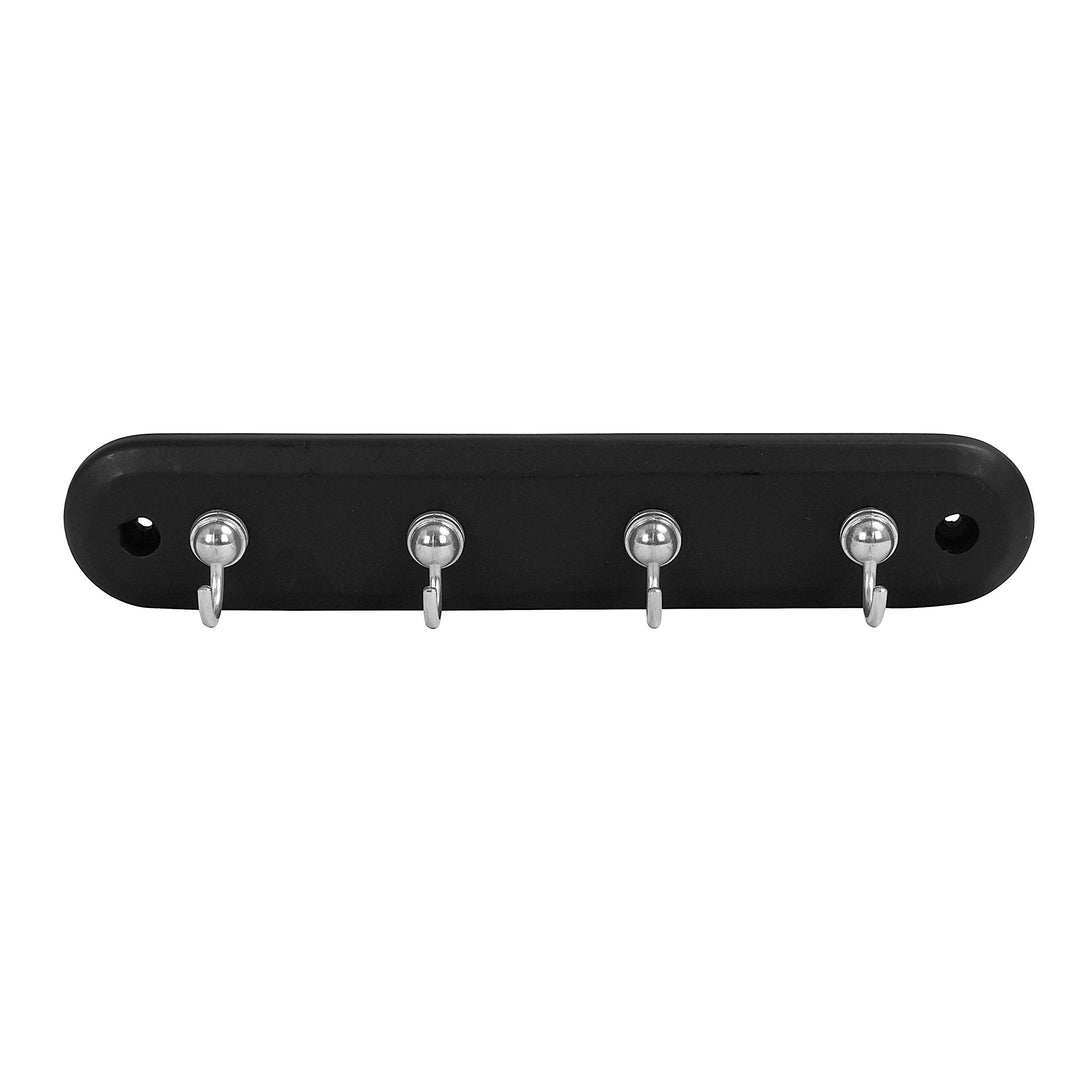 Four Hook Key Rack, Walnut Wood/Satin Nickel Hooks