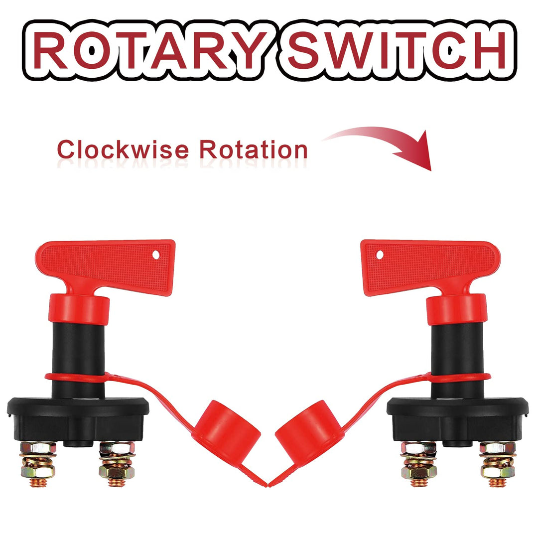 Battery Disconnect Switch, DC 12V 24V Battery Master Isolator Cut Off Power Kill Switch for Marine Car Boat RV ATV Auto Truck Vehicle, with 2 Waterproof Key, 4 Copper Ring Terminals