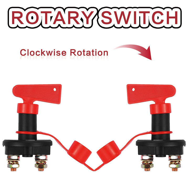 Battery Disconnect Switch, DC 12V 24V Battery Master Isolator Cut Off Power Kill Switch for Marine Car Boat RV ATV Auto Truck Vehicle, with 2 Waterproof Key, 4 Copper Ring Terminals