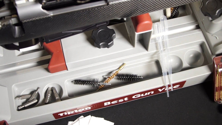 Best Gun Vise with Secure Adjustable Cradle, Storage Compartments for Cleaning, Gunsmithing and Firearm Maintenance, Red/Grey