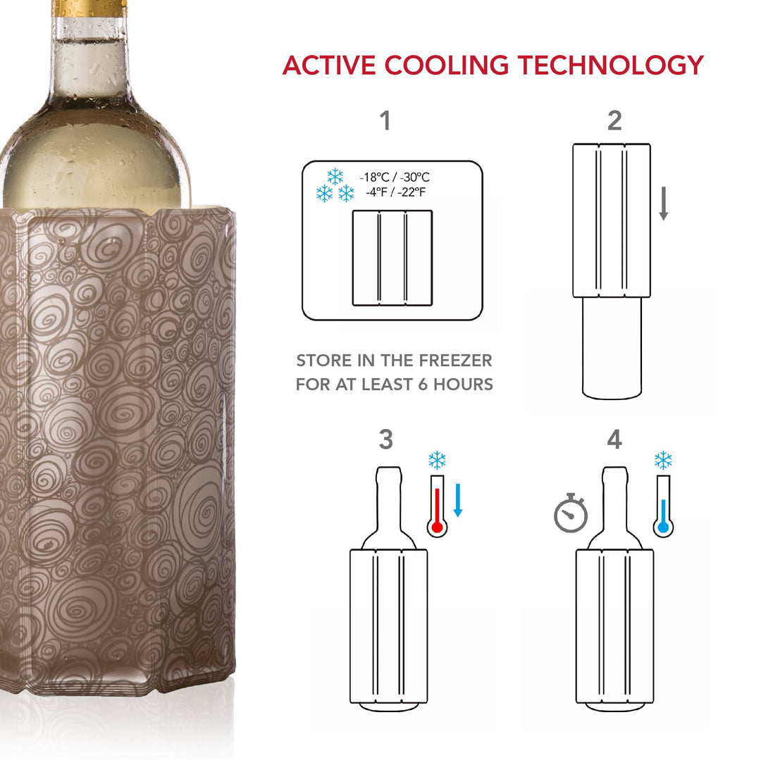Active Cooler Wine Chiller - Reusable, Flexible Wine Bottle Cooler - Platinum - Wine Cooler Sleeve For Standard Size Bottles - Insulated Wine Bottle Chiller to Keep Wine Cold