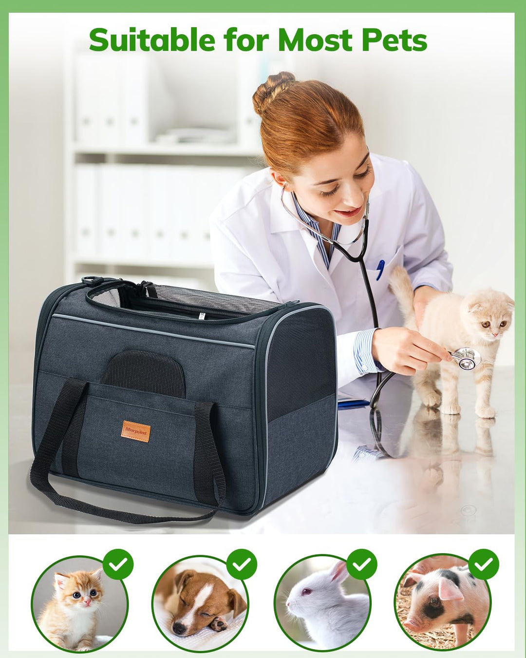Large Cat Carrier - Soft Sided Cat Carrier Large for Big Medium Cats and Puppy up to 20lbs, Pet Carrier with Safety Zippers, Foldable Bowl, Pet Travel Carrier Bag - Dark Gray Large
