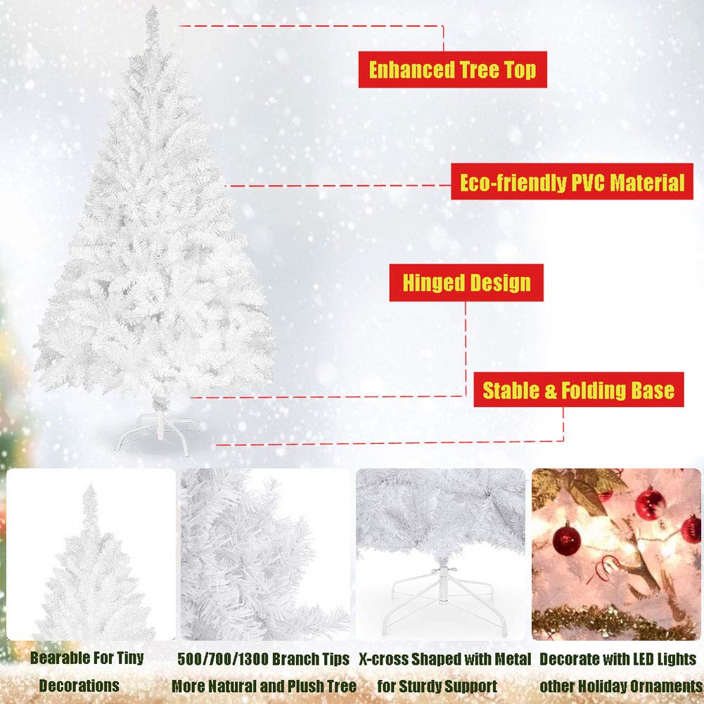 5ft Premium White Artificial Christmas Tree for Holiday Indoor Outdoor Party Decoration w/ 700 Branch Tips, Easy Assembly, Metal Hinges &amp; Folding Base