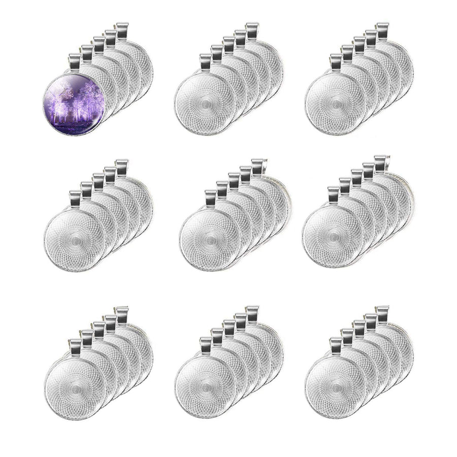 40 Pcs Silver Pendant Trays with 40 Pcs Transparent Glass Cabochons, Round Pendant Bezels 1 inch/25mm for Photo Pendant Resin Craft Jewelry Making, Total 80 Pcs