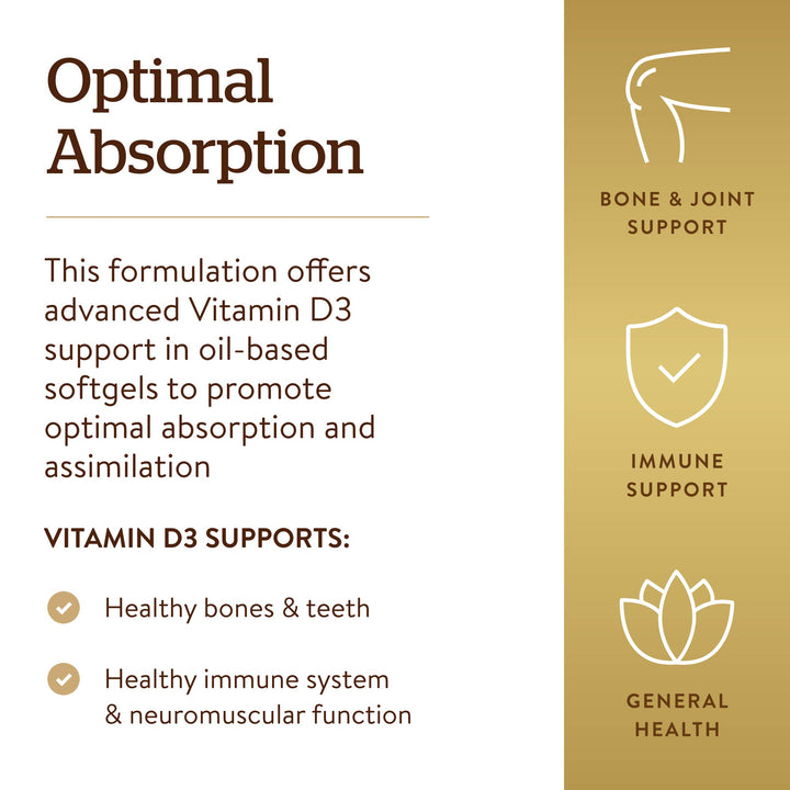Solgar Vitamin D3 Cholecalciferol 25 MCG 1000 IU Softge