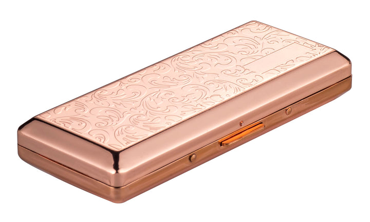 EYIDADAE Metal Cigarette Case, Portable Double Sided Spring Clip, Holds 10 Cigarettes, 100mm, Vines Rose Gold