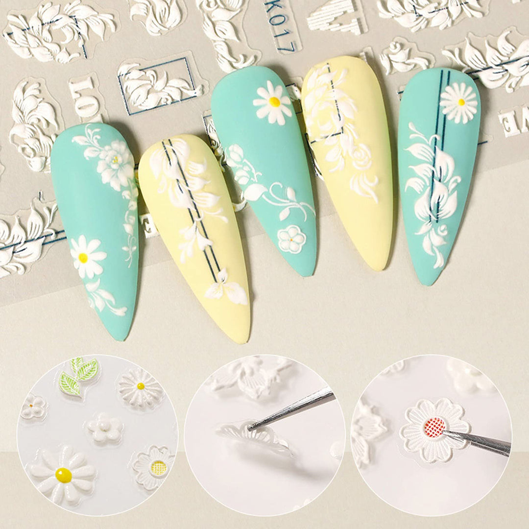 Self-Adhesive Nail Art Stickers - 5D Stereoscopic Embossed Nail Decals Nail Decorations Creative DIY Nail Sticker Include Flower Nail Decor Stickers,Butterfly Nail Stickers,Etc.3 Sheets