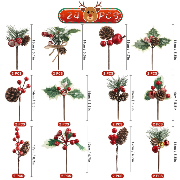 Songjum 24 Pcs Artificial Christmas Pine Picks Christma