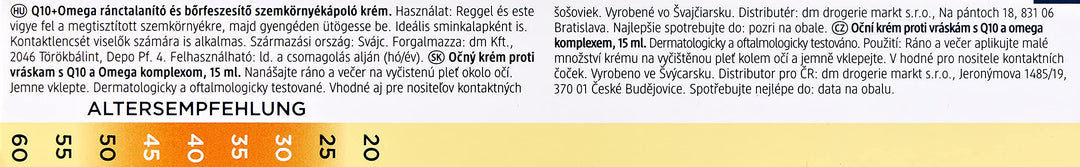 Anti-Wrinkle Eye Cream Q10 with Omega Complex - Perfume-free, PEG-free, Vegan, Not Tested on Animals - 15 ml