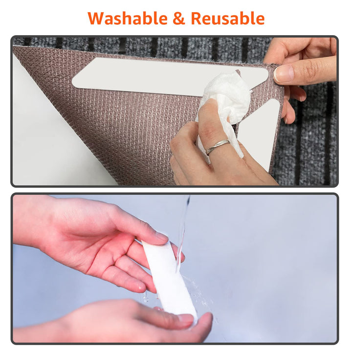 12 PCS Rug Tape, Reusable Washable Grippers for Rugs, Double Sided Non-Slip Rug Pads for Hardwood Floors, Rug Stoppers to Prevent Sliding, White