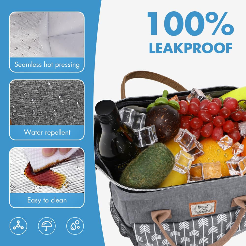Lunch Bag for Women Insulated Lunch Box Leakproof Lunchbox for Adult Work, Grey