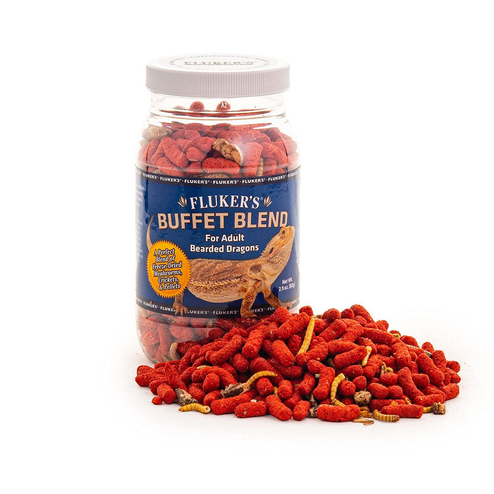 Fluker's Buffet Blend Adult Bearded Dragon Diet, Mealworms, Crickets and Pellets, 2.9 oz