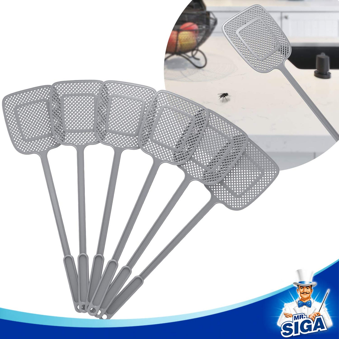 MR.SIGA Heavy Duty Long Handle Fly Swatter, Gray, 6 Pac