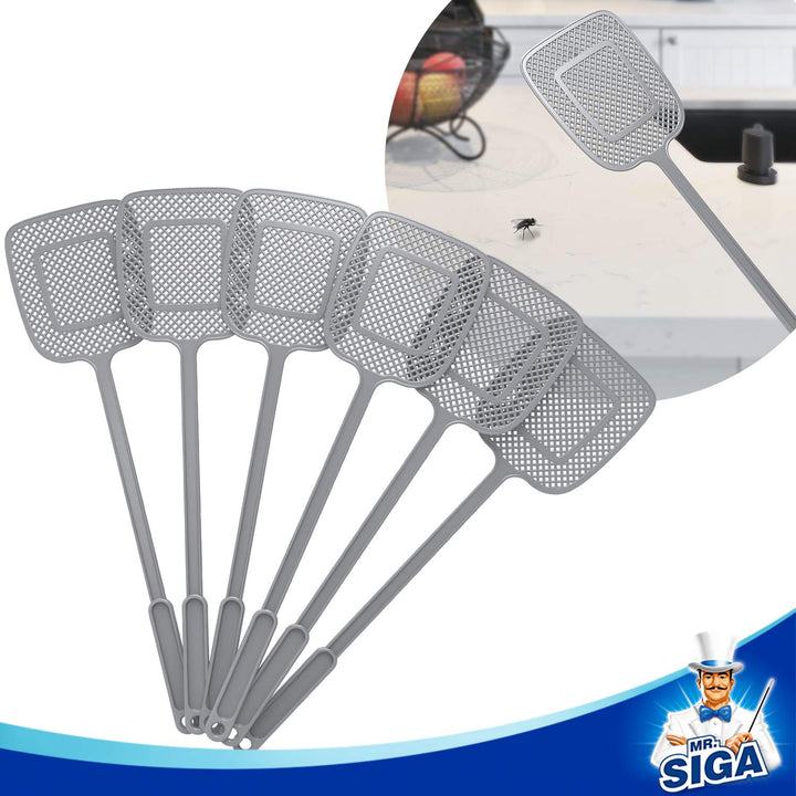 MR.SIGA Heavy Duty Long Handle Fly Swatter, Gray, 6 Pac