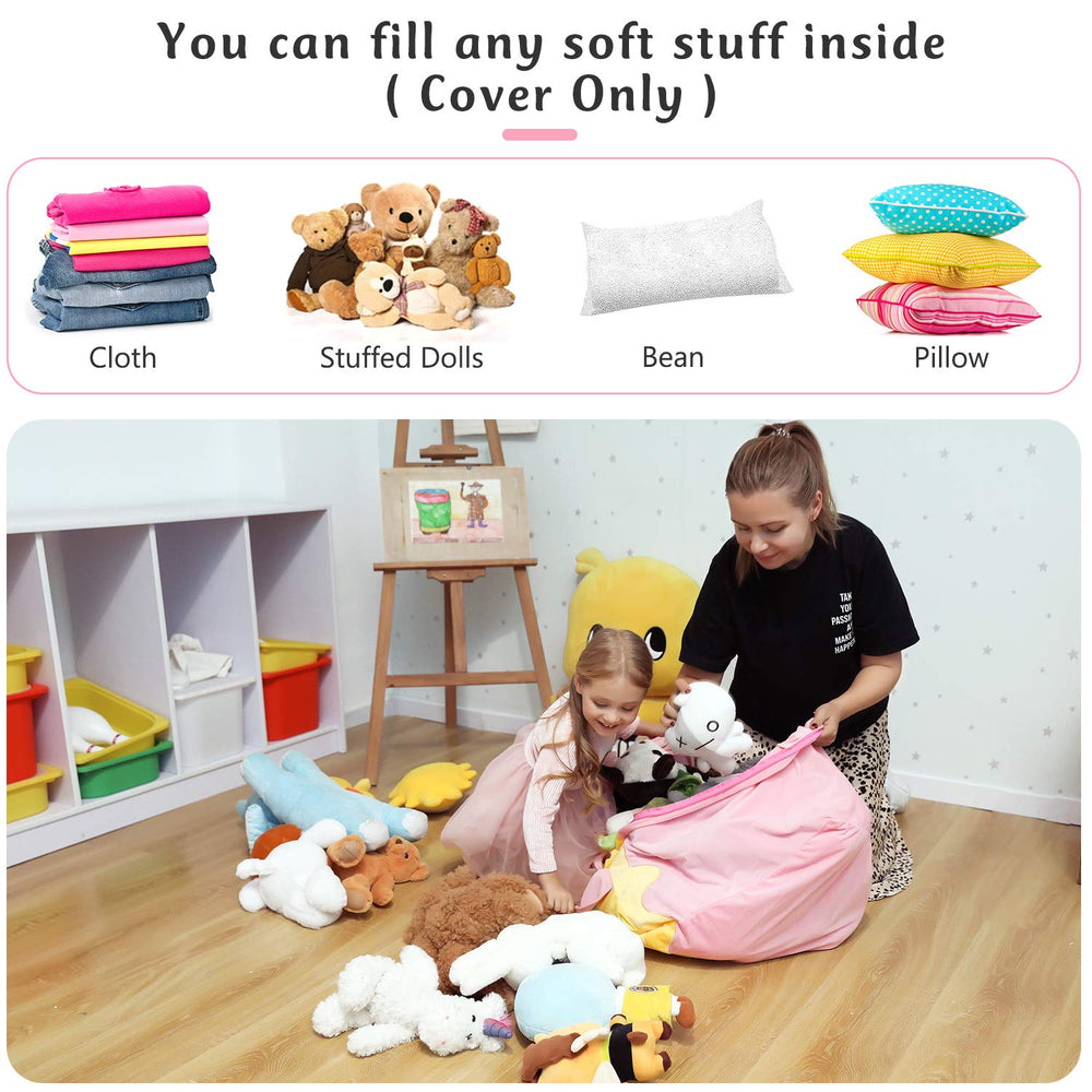 Stuffed Animal Storage Bean Bag Chair Cover for Kids, 24x24 Inch Velvet Extra Soft Large Storage Bean Bag for Organizing Children Plush Toys Room Decor for Girls(Cover Only)