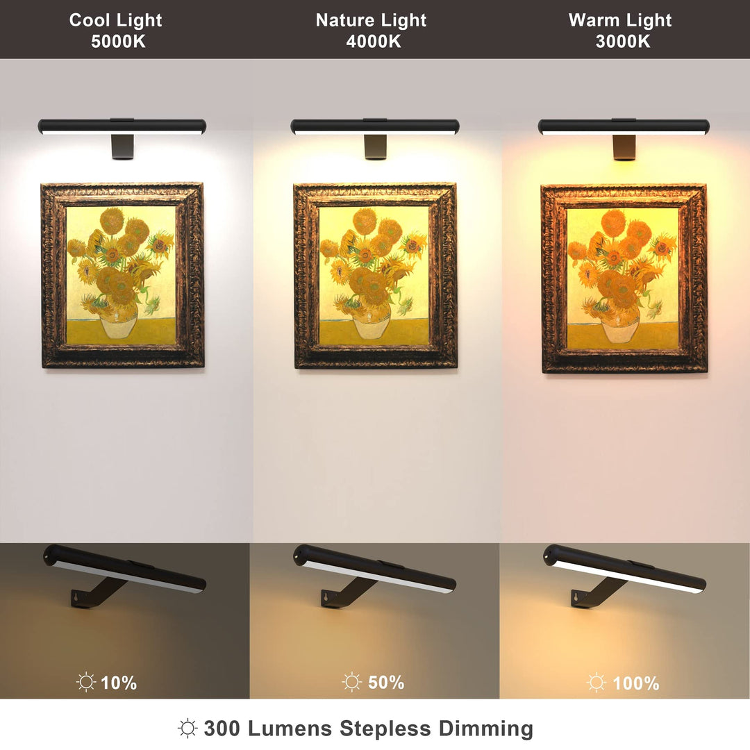 Rechargeable Picture Light with Remote,Wireless Battery Painting Light with 3 Lighting Colors,Art Light Display Lamp with Dimmable Timer, Full Metal Picture Light for Picture Gallery Dart
