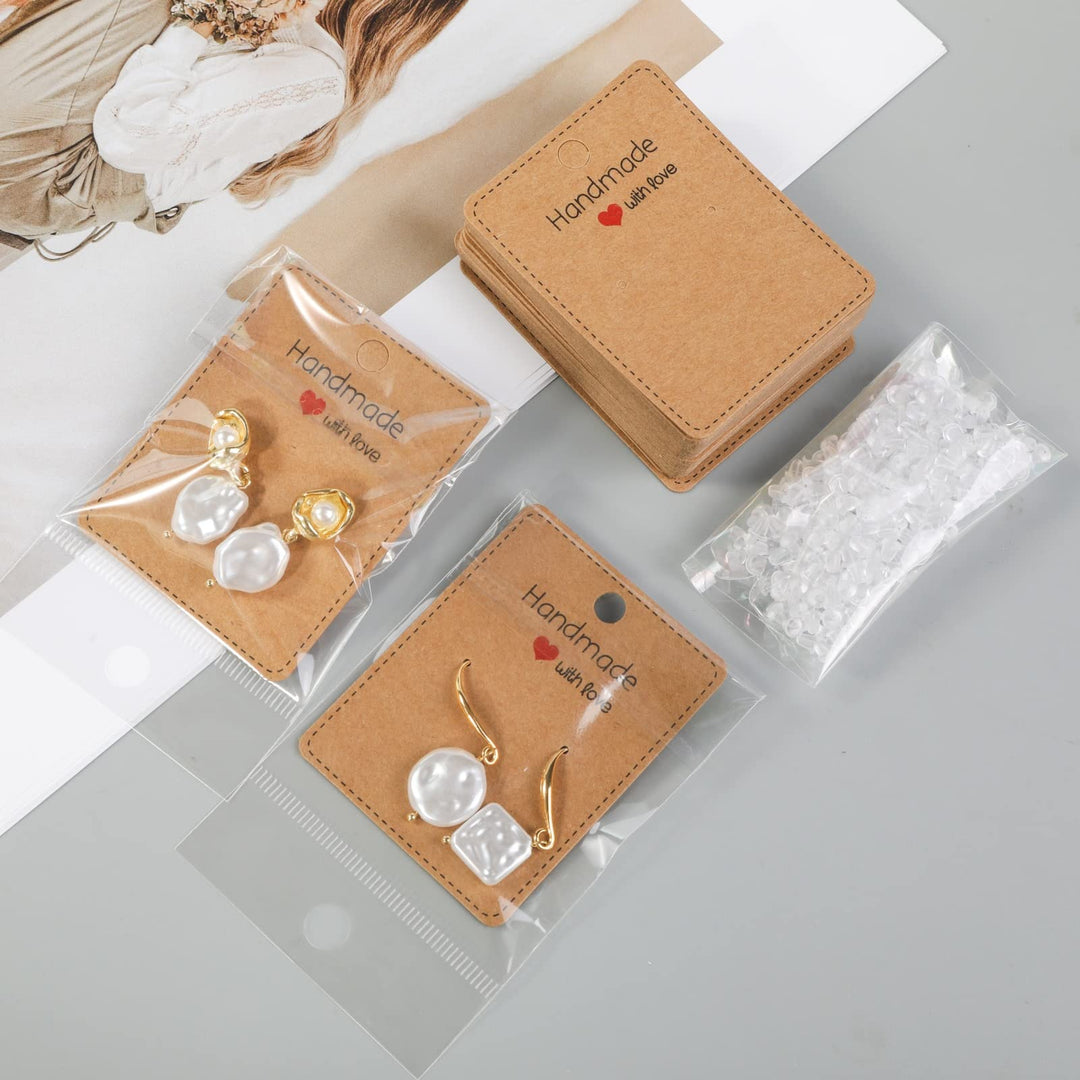 150 Pack Earring Cards for Jewelry Packaging DIY Earrings Holder Display Card with Bag for Studs Selling