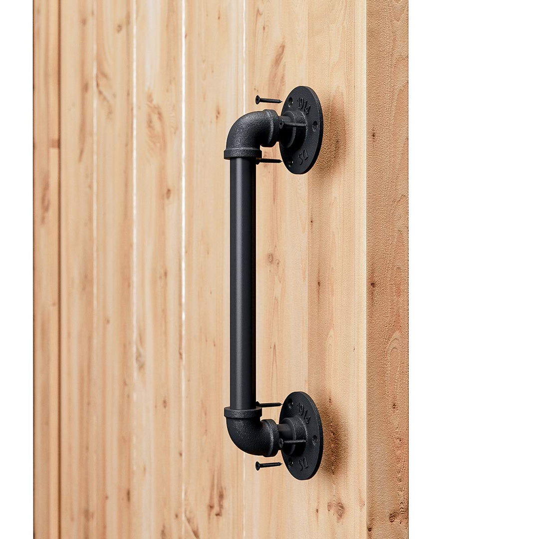 11” Pipe Barn Door Handle, Black Rustic Industrial Grab Bar, Towel Bar, Handrail and Pull for Stairs, Gate, Garage