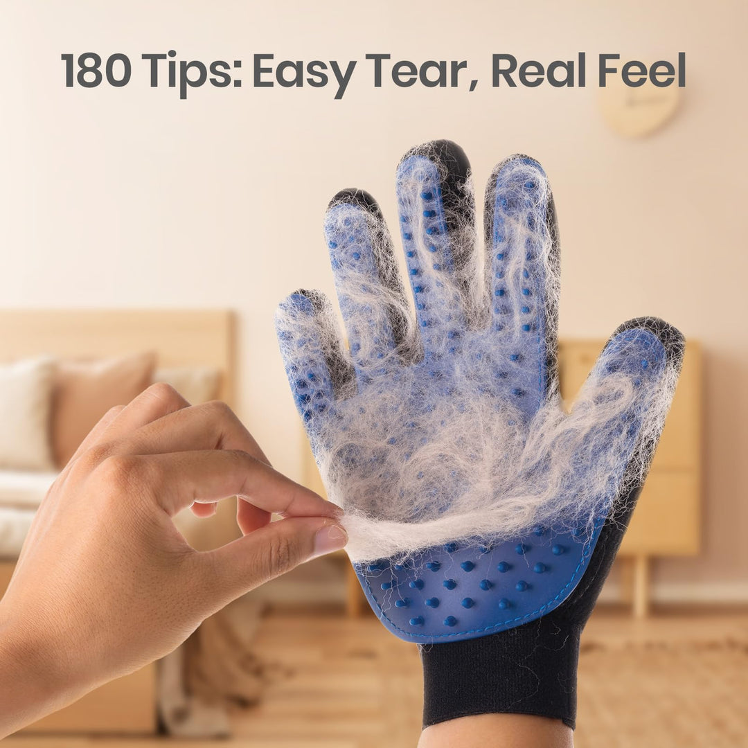 Pet Hair Remover Glove - Gentle Pet Grooming Glove Brush - Deshedding Glove - Massage Mitt with Enhanced Five Finger Design - Perfect for Dogs &amp; Cats with Long &amp; Short Fur - 1 Pack (Right-Hand), Blue
