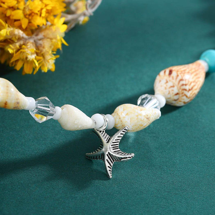 Gemily Boho Starfish Anklet Pendant Silver Conch Shell Turquoise Ankle Bracelets Beaded Foot Chain Beach Crystal Foot Jewelry for Women and Girls