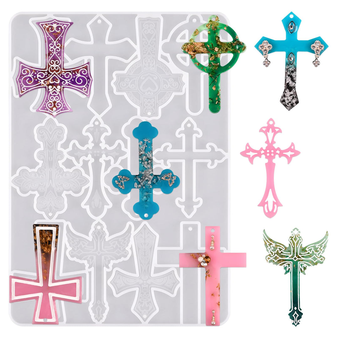 Cross Silicone Resin Molds, 12 Cavity Epoxy Resin Keychain Molds for DIY Craft Necklace Jewelry Pendant Making