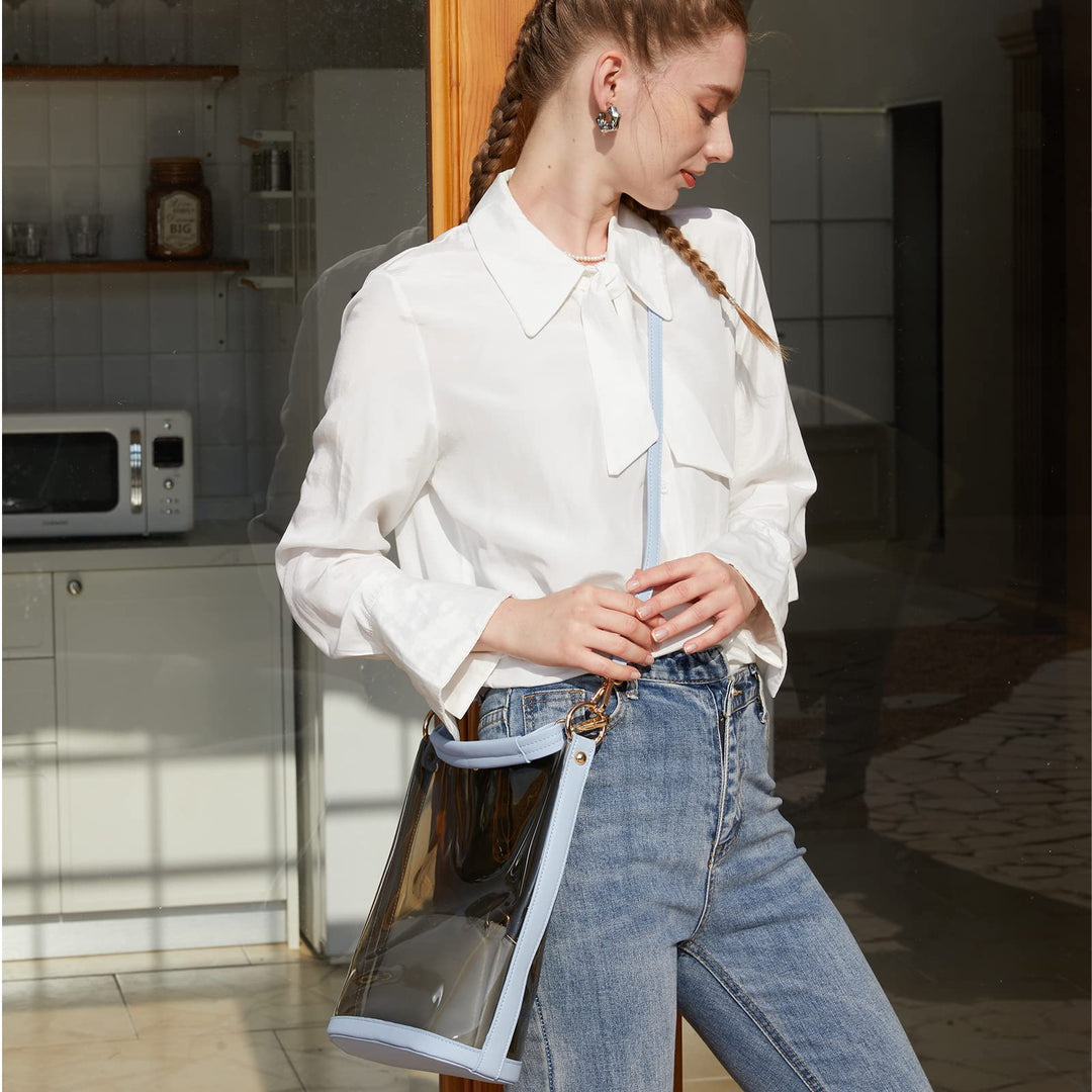 Clear Purses for Women, Tote Handbags Shoulder Hobo Bag Crossbody Bucket Bags Transparent PVC Purse for Summer Beach Travel, Pink