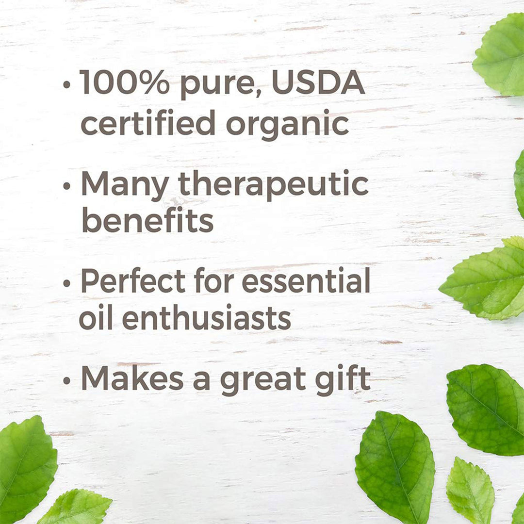 Organic Essential Oil Sampler Gift Set Includes USDA Certified Organic: Eucalyptus, Peppermint, Rosemary, Cedarwood, Sweet Orange and Citronella 10 mL (1/3 Ounce) Each