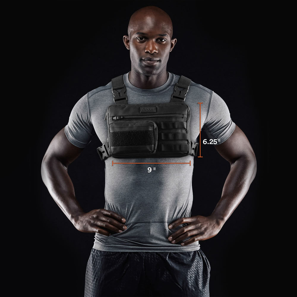 Tactical Inspired Sports Utility Chest Pack. Chest Bag For Men With Built-In Phone Holder. This EDC Rig Pouch Vest is Perfect For Workouts, Cycling & Hiking