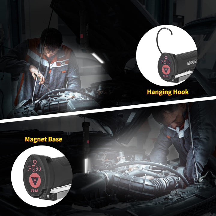 LED Worklight Flashlight, COB Rechargeable Work Lights with Magnetic Base 360 Degree Rotate and 5 Modes Portable Flood Light Inspection Construction Light for Car Repair (Black Silver, 2 pack)