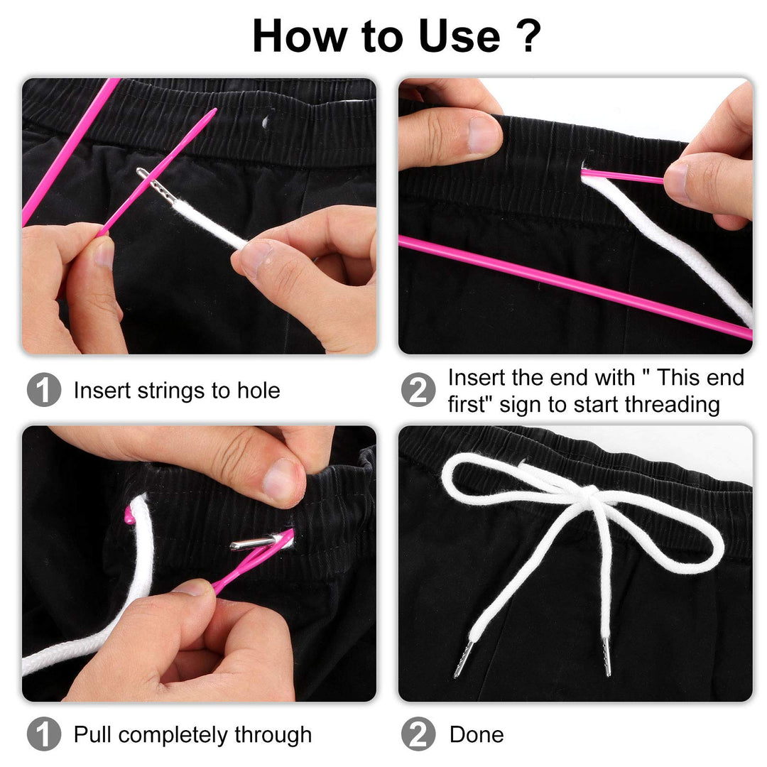 8PCS Drawstring Cord, Replacement Drawstring for Sweatpants, 57 Inch Drawstrings Replacement with Easy Threaders, Draw Strings for Shorts Pants Jackets Coats Hoodies (Black, White)