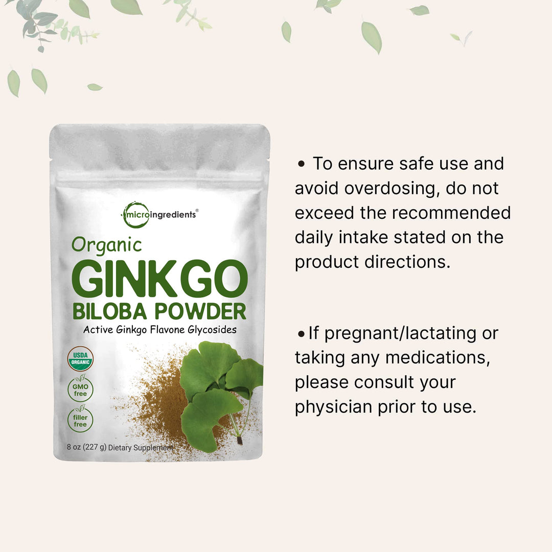 Raw Organic Ginkgo Biloba Powder, 8 Ounce (18 Months Supply), Filler Free, Supports Brain Function and Mental Alertness, No GMOs and Vegan Friendly